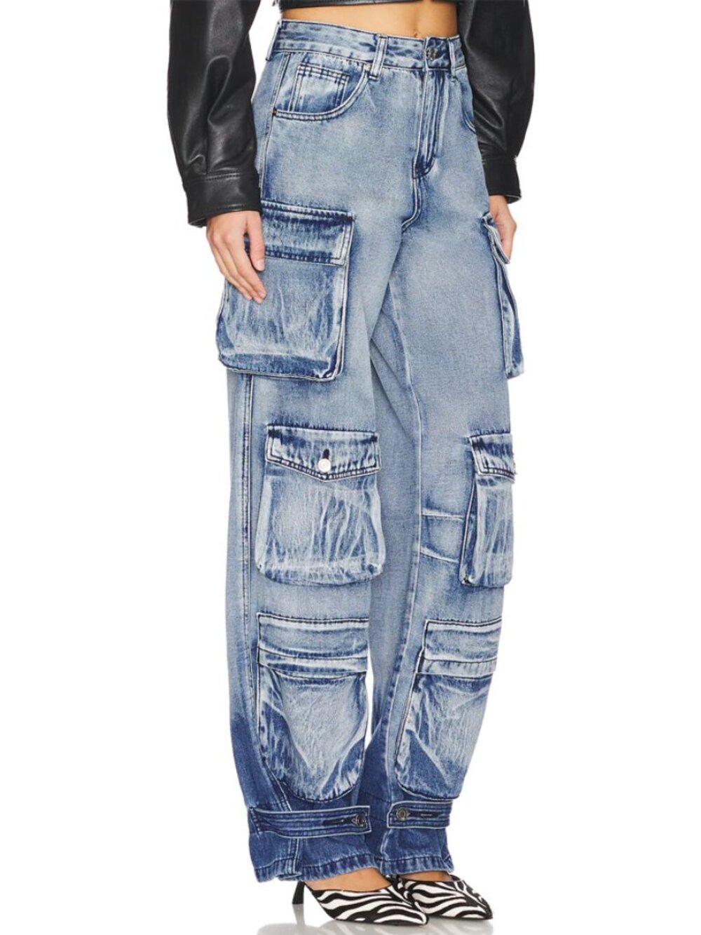 RtA Lea Cargo Jeans in Blue Smoke Size 27